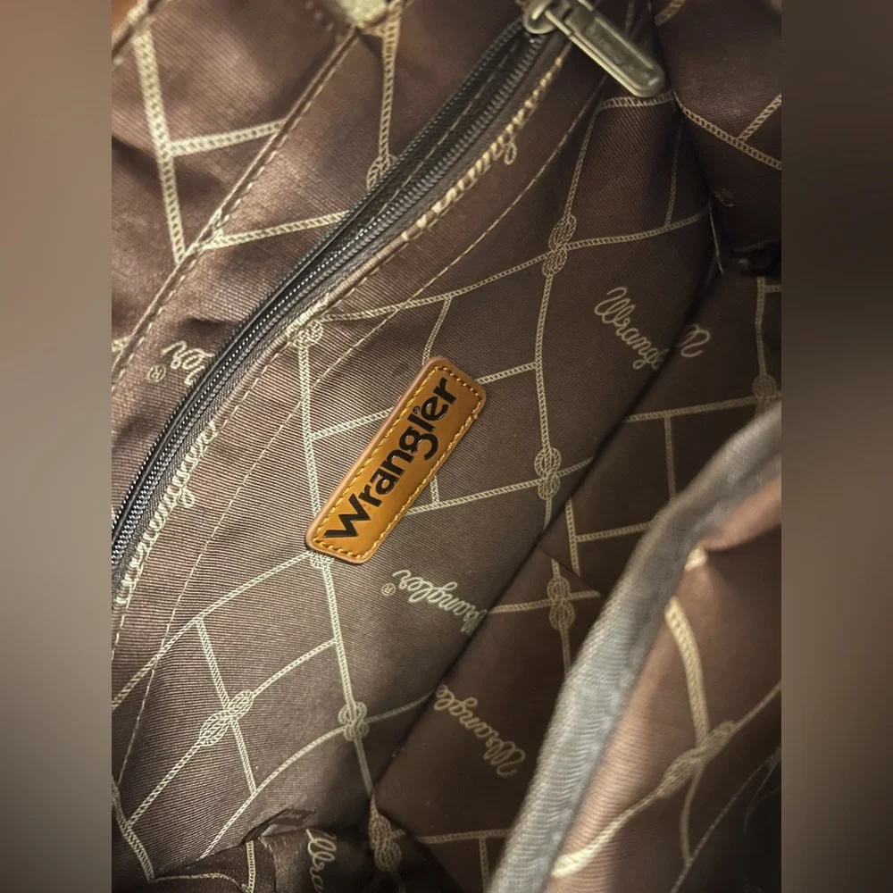 Wrangler Tan and Brown Geometric Tote - Picture 4 of 5